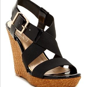 Black strappy Jessica Simpson catskill wedges